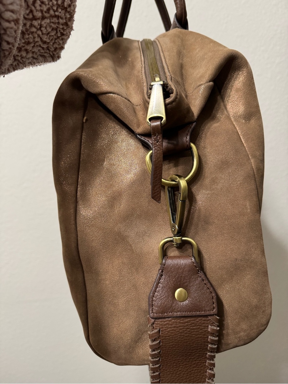 HOBO Original Fringe Accent Suede Shoulder Bag in Taupe and Dark Brown - Picture 8 of 11